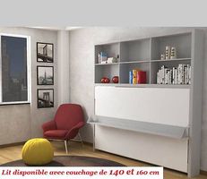 Lit escamotable horizontal 160 x 200. Avec bureau.