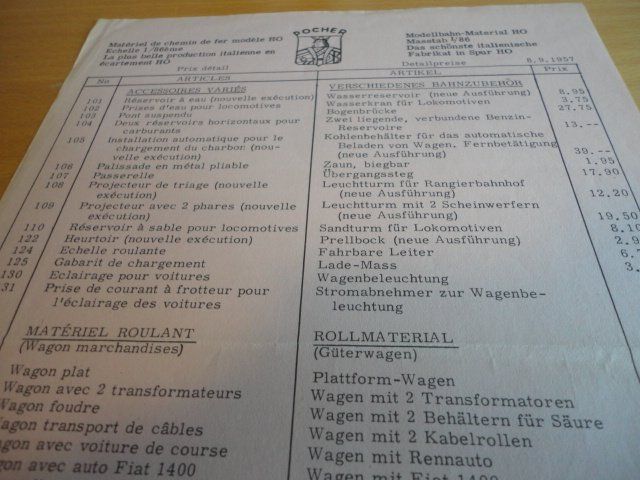 Pocher Modellini di ferrovie: Pocher Prospekt 1958 mit Preisliste – Usato da Wittenwil venduto da trixmartin 8