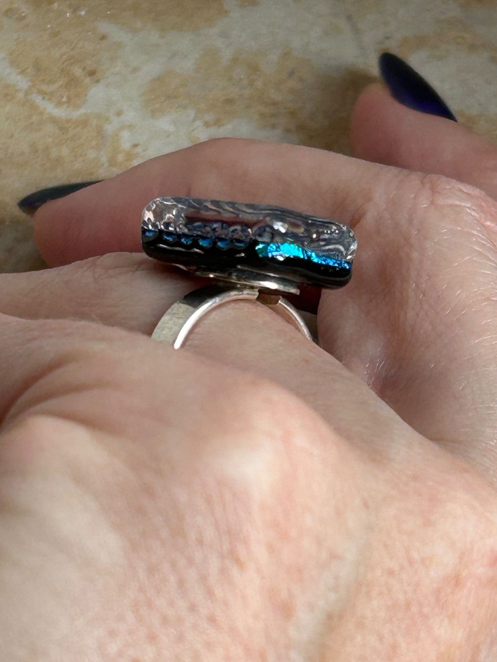 Anelli: Schöner Ring mit blauem Glas (56) – Usato da Laufen venduto da Bellebellezza 2