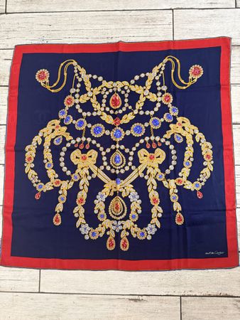 Carré en soie foulard bijou 90x90cm marine bleu rouge