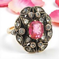 Antik Burma  unerhitzt Rubin Diamant Ring 18k Gold & Silber