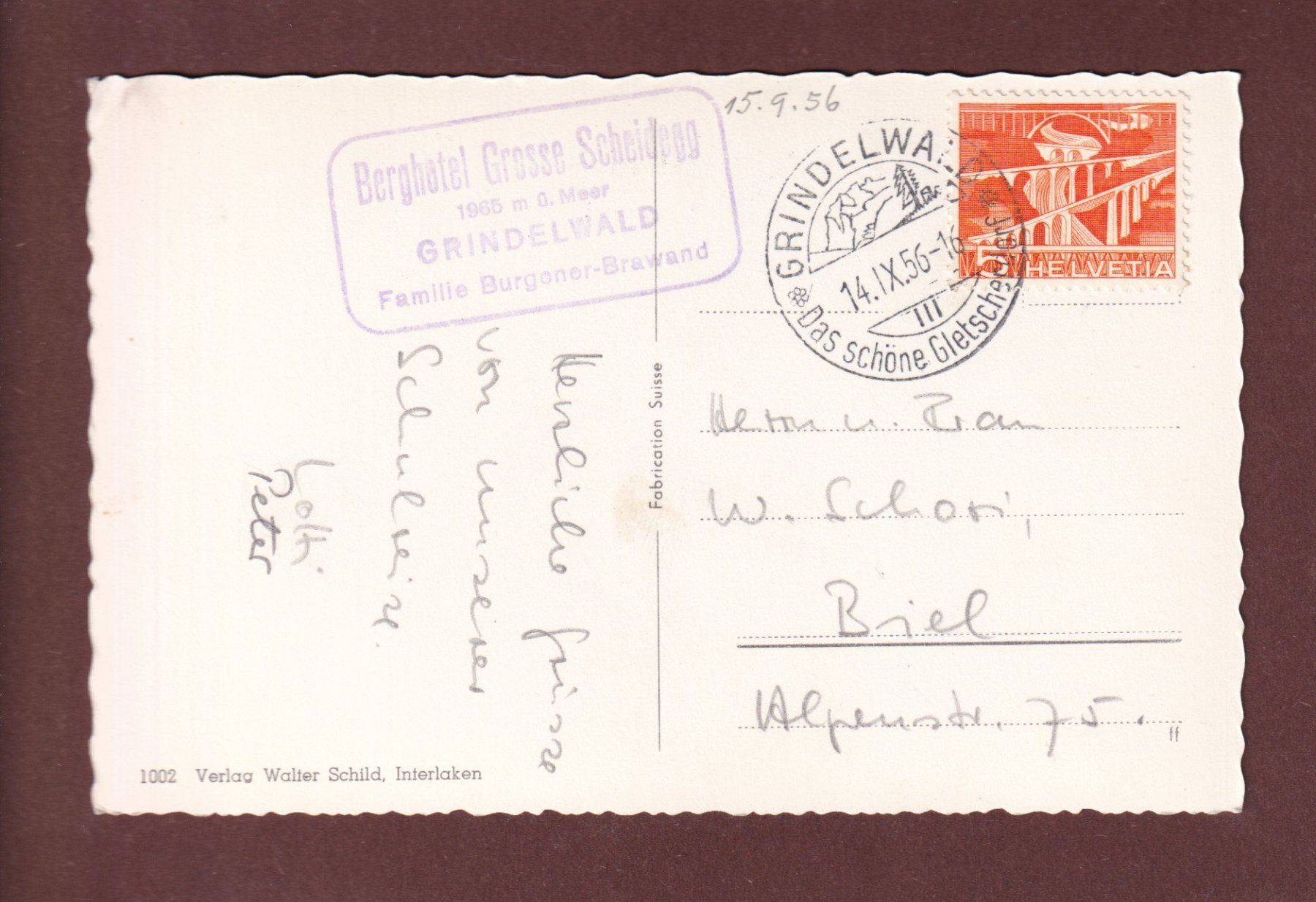 Cartoline postali: GROSSE SCHEIDEGG - Eiger - 1956 – Usato da Pully venduto da nicecards-shop 1