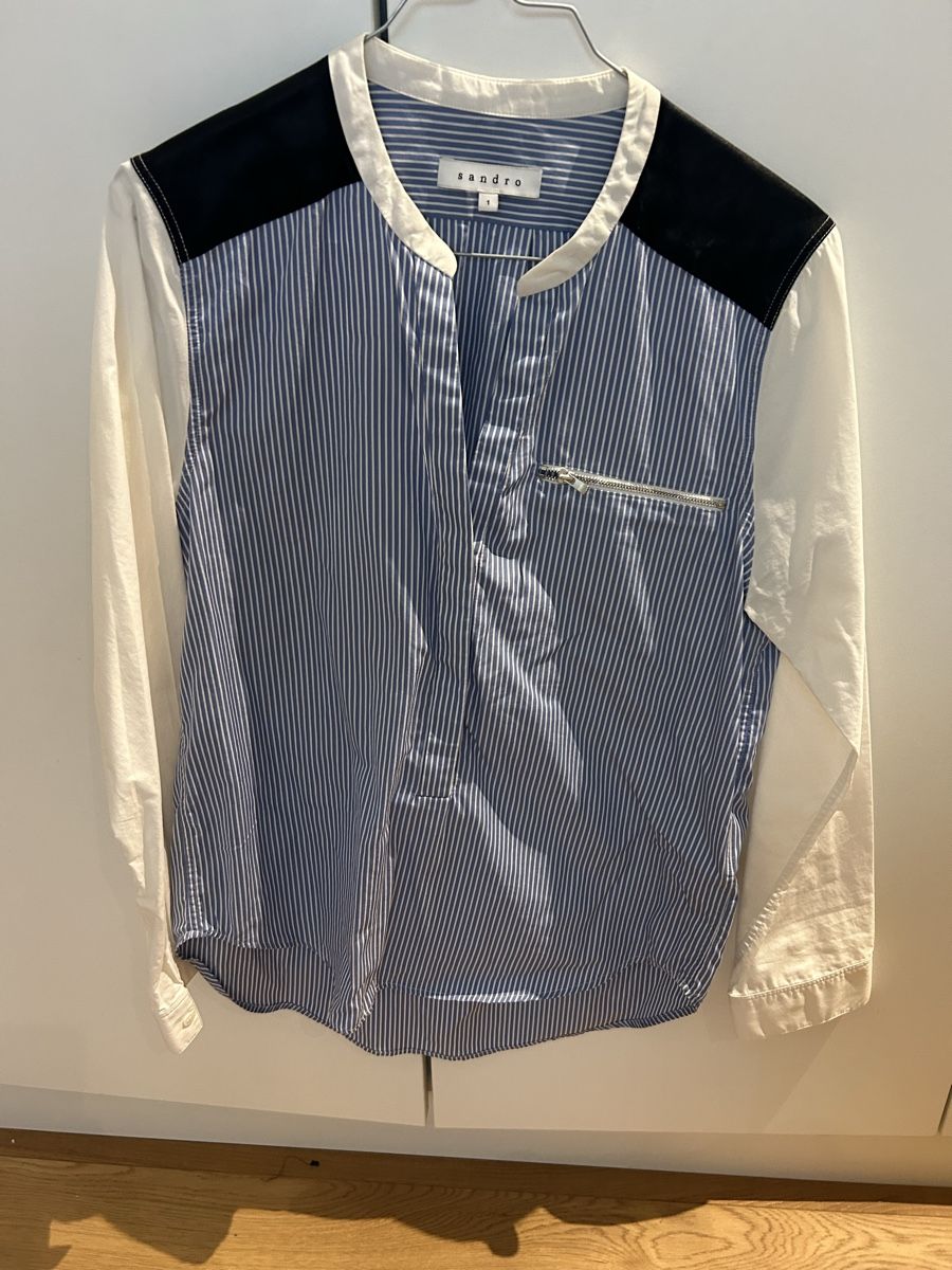 Sandro Camicette: Sandro striped shirt, black/blue/white, size 1, spring – Usato da Veyrier venduto da aliyag 1