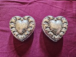 Paire de Boîtes à Bijoux Cœur Argent 925 et Cristal Taillé