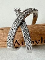 925 Silber Ring Cross-Over mit Pavé Zirkonia G 52