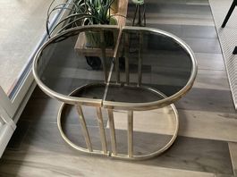 2 tables basses en laiton et verre fumé année 60