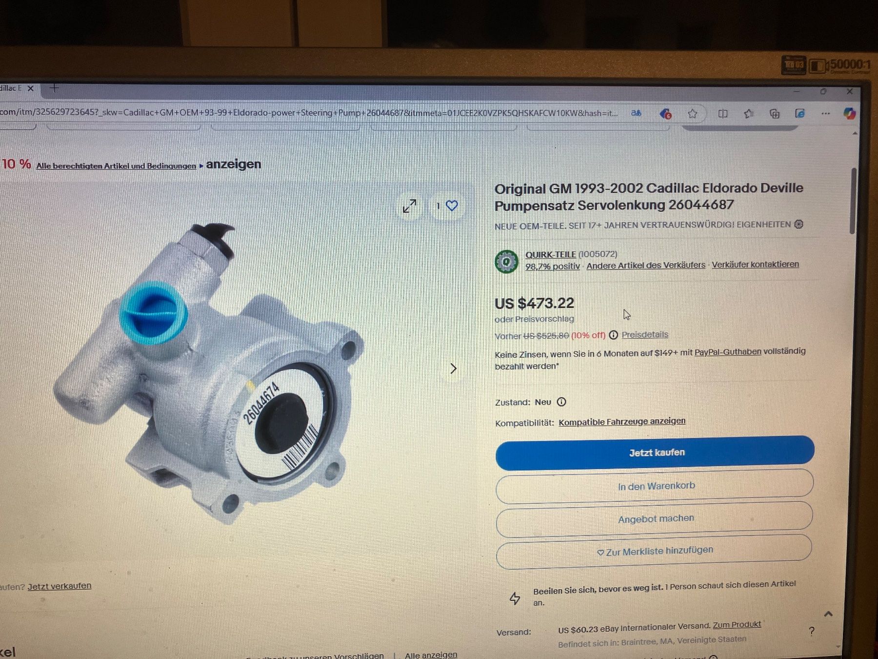 Cadillac Tutti pezzi di ricambio auto: Originale GM Servopumpe Cadillac Eldorado Deville 93-02 Neu – Nuovo e nell'imballaggio originale da Dintikon venduto da roed