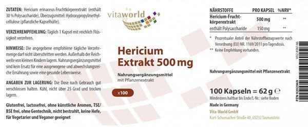 Alimentazione, Vitamine & Minerali: Hericium Extrakt 500mg 100 Vegi Kapseln – Nuovo e nell'imballaggio originale da Tiefenbach venduto da nhp-bedarf 1