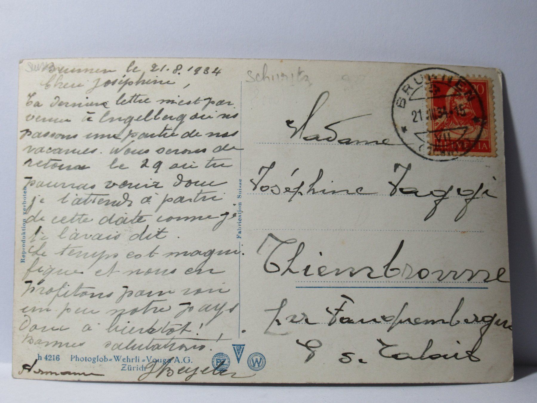 Ansichtskarten: Brunnen 1934 – Gebraucht aus Grenchen von Bluemchen1900 1