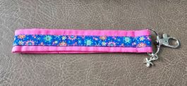 Schlüsselband Blumen pink blau handmade