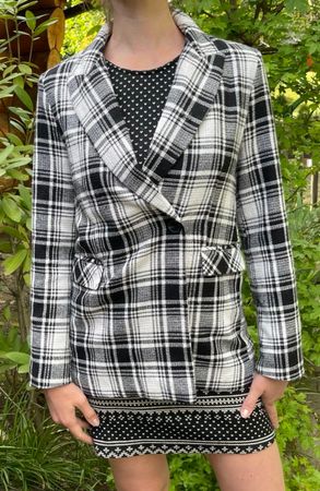 Blazer elegante Tweed-quadri bianco e nero.tg M-primavera 👍