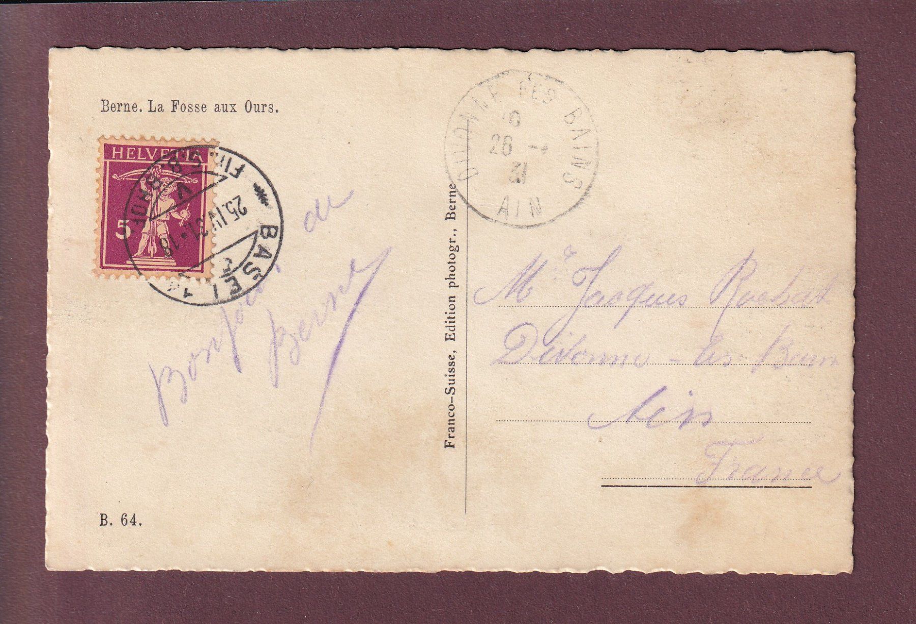 Cartoline postali: BERN - Bärengraben - 1931 – Usato da Pully venduto da nicecards 1