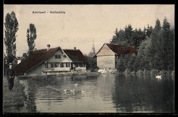 Cartes postales: AK Amriswil, Hellmühle mit Mühlteich – D'occasion à Berlin par bartko-reher