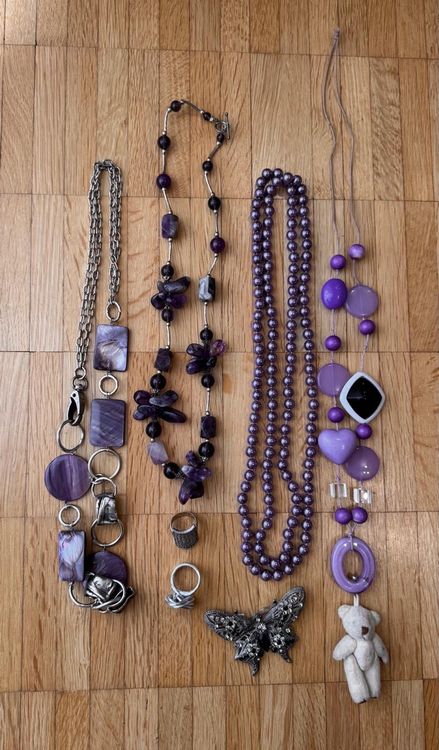 Lot De 4 Colliers Et 1 Bracelet En Pierre - Pierres Jade Et Perles Bleues - Occasion