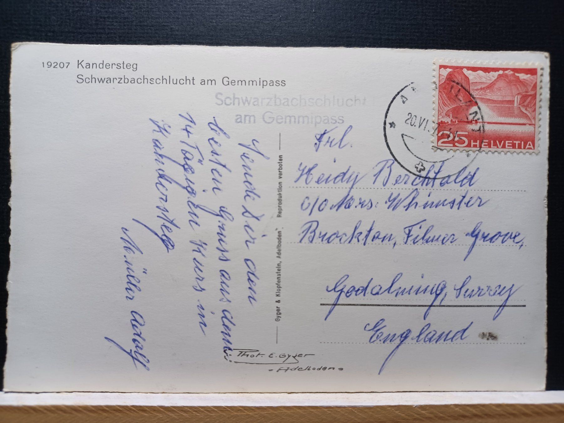 Cartoline postali: BE, Kandersteg, Schwarzbachschlucht, No.19207, – Usato da Aarau Rohr venduto da mgvw 1