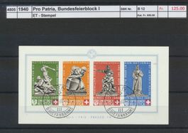 1940 Pro Patria, "Bundesfeierblock I", ET - Stempel
