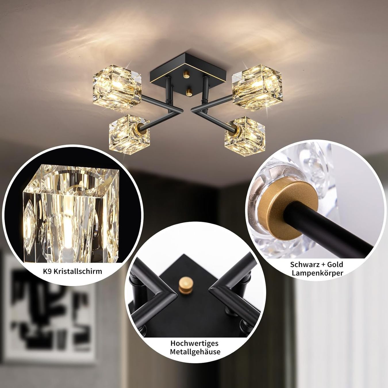 Lampadari & plafoniere: Deckenlampe Kronleuchter Kristall Deckenleuchte 4-Flammig – Nuovo e nell'imballaggio originale da Wittenbach venduto da VELARO 4