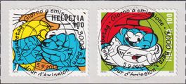 2013, Nr.1472+1473 "Schlümpfe" mit Ersttags-Voll-Stempel.
