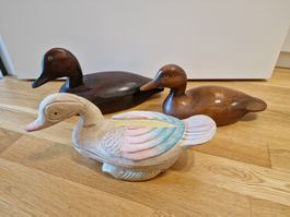 3 Holzenten, geschnitzt und von Hand bemalt, Deko Vintage
