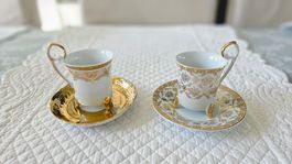 2x Sammeltasse Esspressotasse Vintage Gold/Weiss