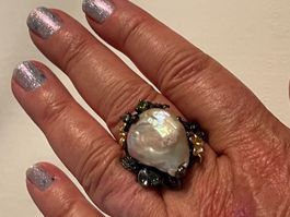 Lustrous Heart Baroque Pearl 925SS & 14k Gold Vermeil Ring