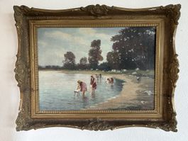 Altes Ölgemälde "Waschfrauen am See Signiert ? , Rarität!
