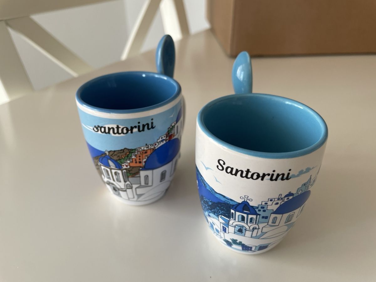 Tazze: 2 Santorini Espressotassen mit passenden Löffel – Usato da Koppigen venduto da BLUE_EYE7