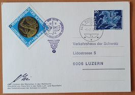 Hans Erni + Vignette auf offiz. Karte mit Signatur