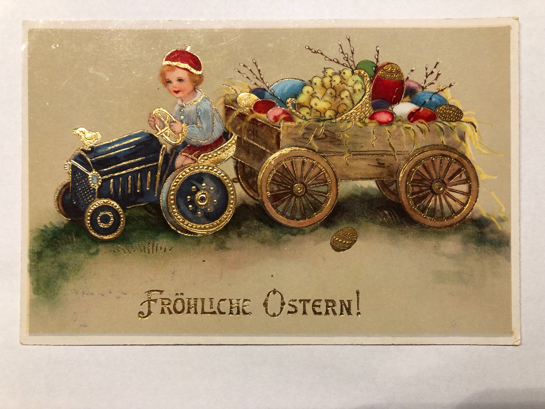 Cartoline postali: Fröhliche Ostern - Kindertraktor – Usato da Pfäffikon ZH venduto da Waltoversand