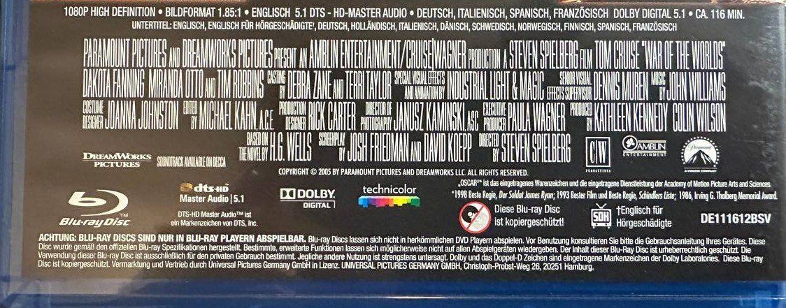 Tutti i DVDs: 3 Blu-rays Krieg der Welten Top Zustand – Usato da Beringen venduto da Mantafisch1 2
