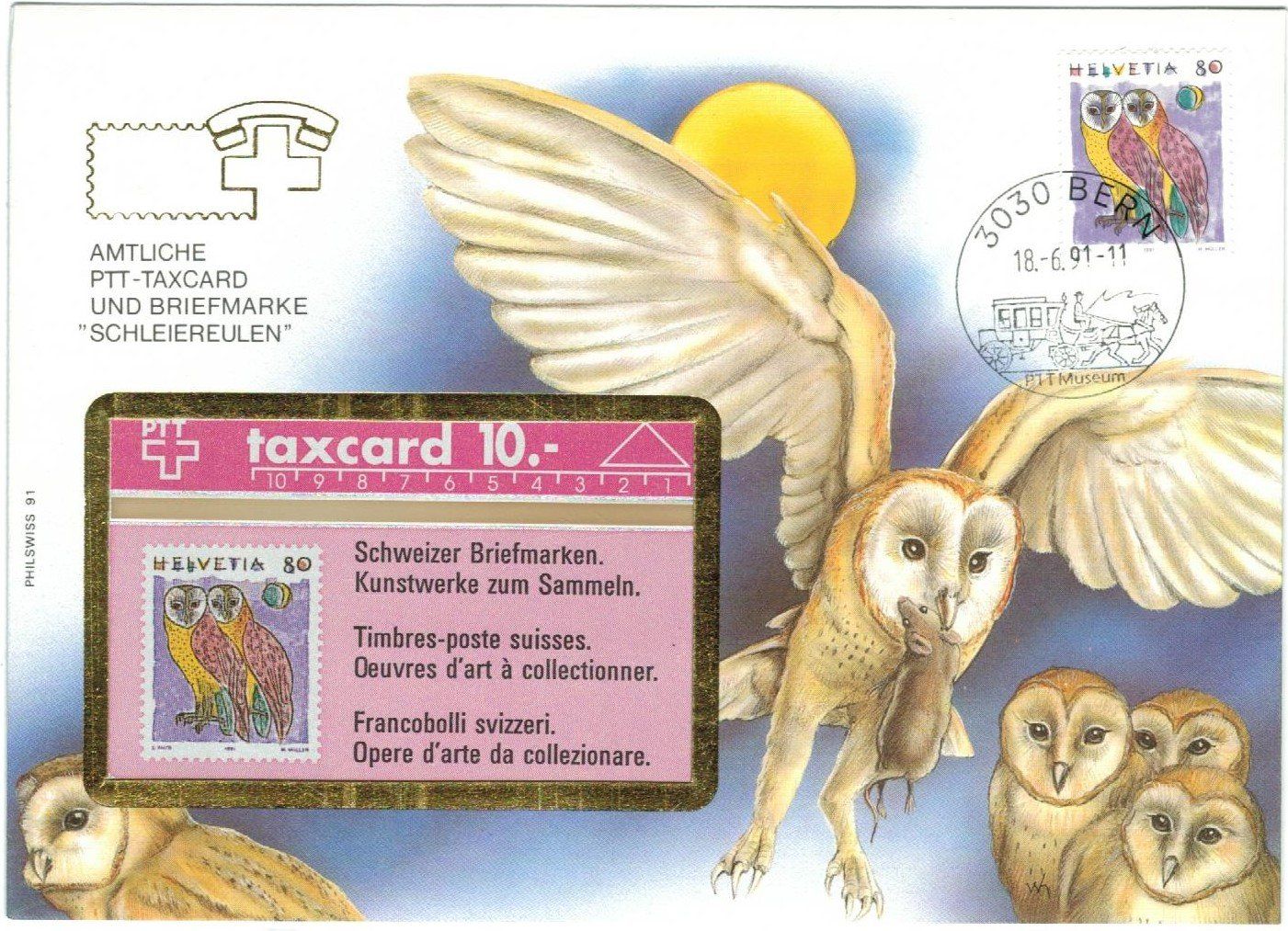Schede telefoniche: Taxcard im Sammelkuvert Eulen – Usato da Zürich venduto da Tolima194