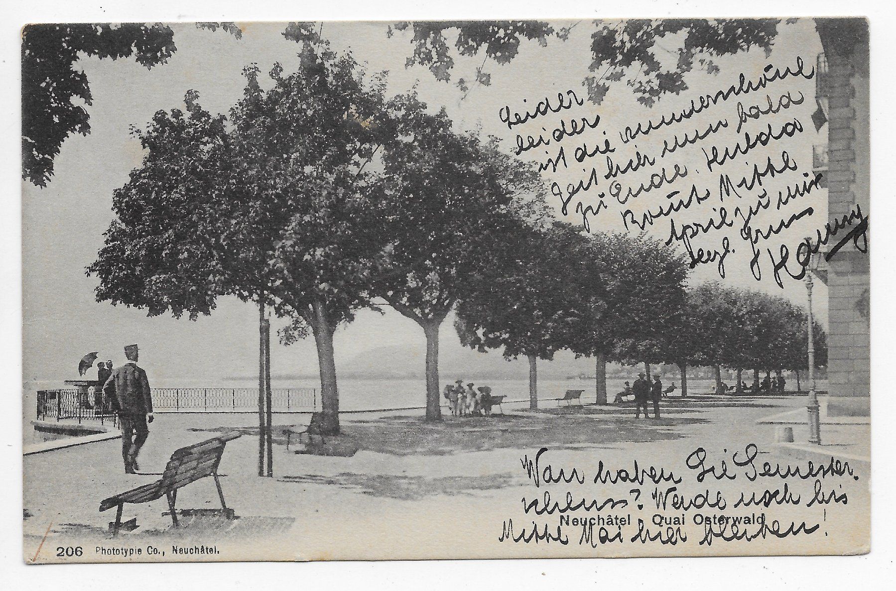 Cartoline postali: Neuchatel, Quai Osterwald um 1909 – Usato da Hefenhofen venduto da Richsalz