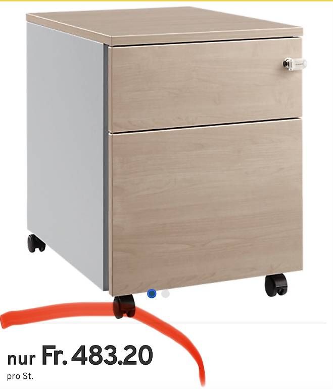 Eléments de bureau: neuer Rollcontainer, Stahl/Holz, 1 Schub, Eiche-Dekor – Neuf avec emballage d'origine à Necker par liq24 1