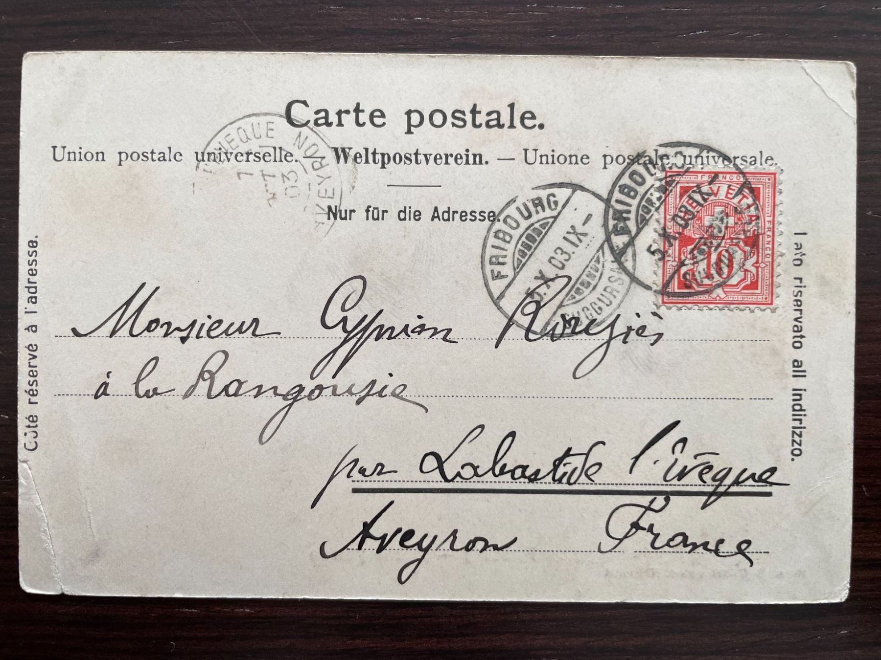 Ansichtskarten: FRIBOURG Roche percée, 1903 – Gebraucht aus Wald ZH von TLILEF 1