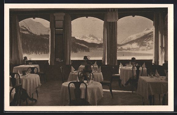 Cartoline postali: St. Moritz, Restaurant Waldhaus G. Rocco – Usato da Berlin venduto da bartko-reher