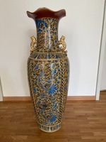 Grosse Blumenvase mit Henkeln und Vogelmotiv, Keramik