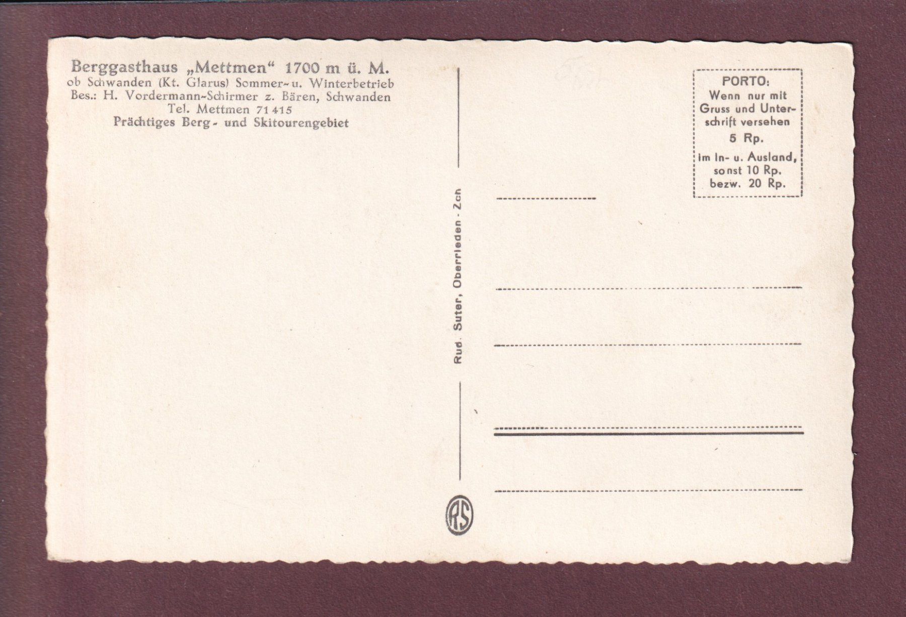 Cartoline postali: Berghaus METTMEN - Glärnisch – Usato da Pully venduto da nicecards 1