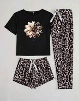 Schlafanzug-Pyjama-3-teilig-Blumenmuster-super flauschig-Top
