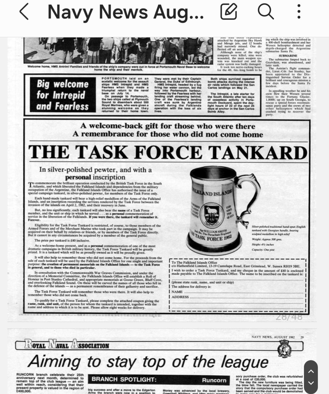 Altre raccolte & rarità: Navy Task Force Tankard Falklandkrieg 1982 – Usato da Neuenkirch venduto da Trouvaillix 1