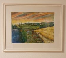 Toskana Aquarell, gerahmt, hinter Glas, signiert