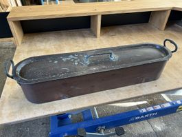 Alte Vintage Kupfer Fischpfanne Fischkessel mit Einsatz