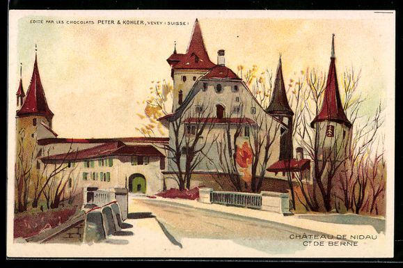 Cartoline postali: Lithographie Berne, Chateau de Nidau – Usato da Berlin venduto da bartko-reher