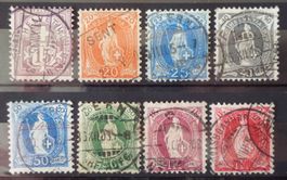 1893–1906: Chiffre et Hélvétie debout, 8 timbres O