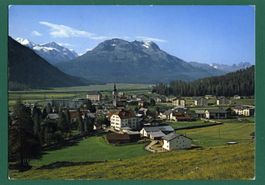 Bever, Blick gegen Piz Rosatsch, 1987, gelaufen, Grossformat
