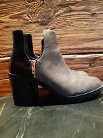 schwarz-graue Ankleboots, Stiefelette mit Absatz, Gr. 41