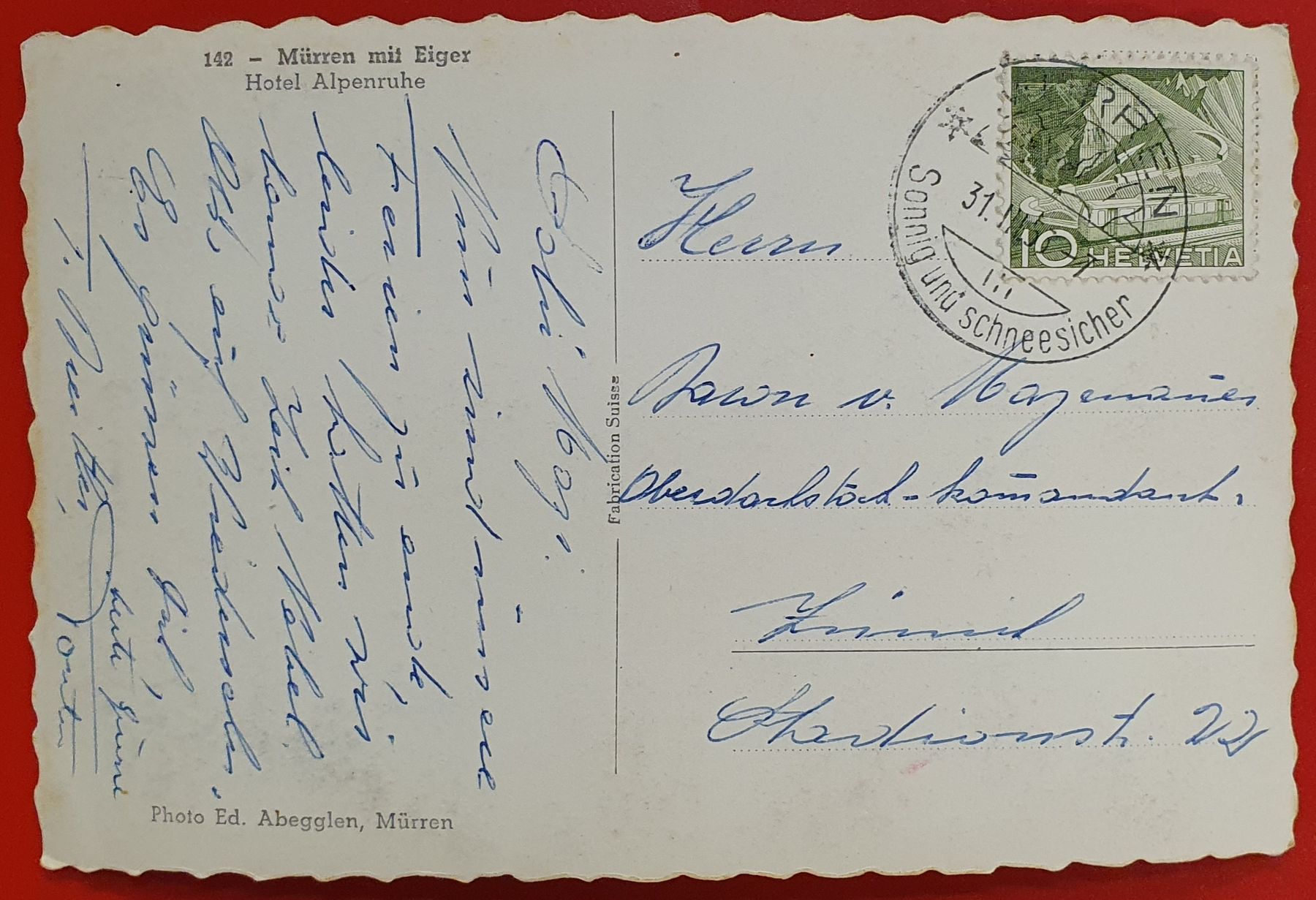 Cartoline postali: Mürren mit Eiger im Winter 1955 – Usato da Kreuzlingen venduto da Rschweiz1 1