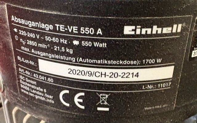 Einhell Tutte le macchine: Absauganlage Einhell TE-VE 550 A (550W) – Usato da Elgg venduto da Tronic 1