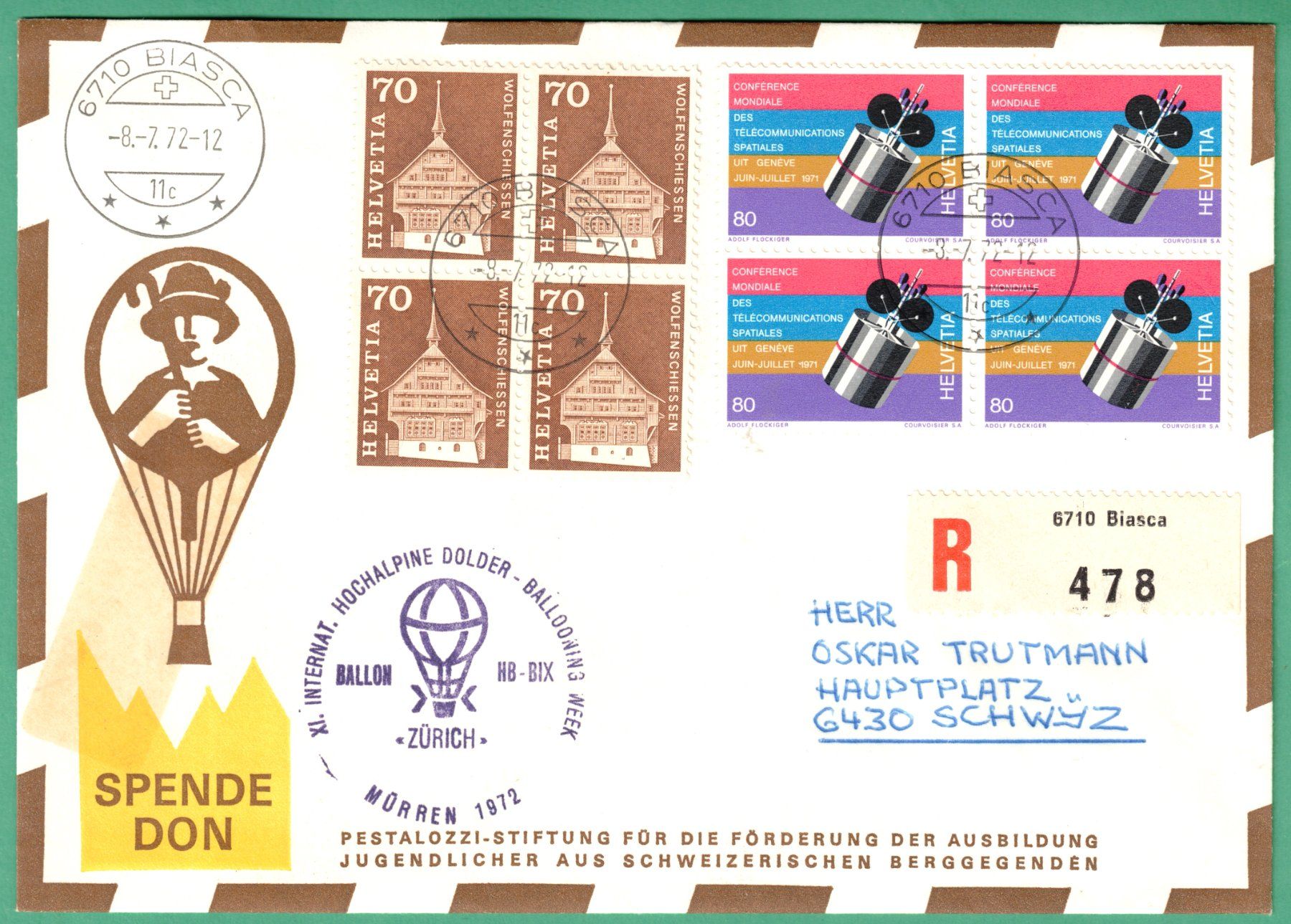 Alle Briefmarken: 1972   XI. Intern. Hochalpine Balloning Week    Biasca – Gebraucht aus Mellingen von Ginger