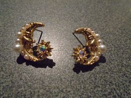 Ohrstecker Halbmond, goldfarbig, Perle