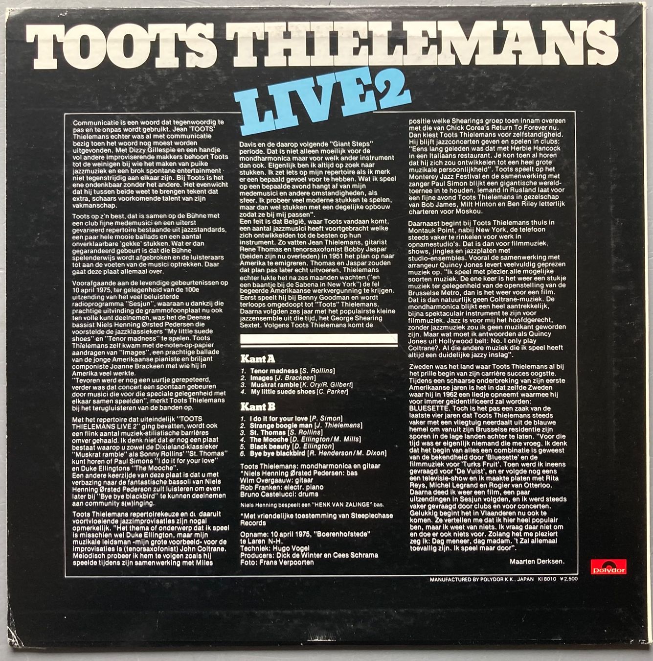 Schallplatten: TOOTS THIELEMANS - LIVE 2 – Gebraucht aus Poliez-Pittet von Newtown-Records 1